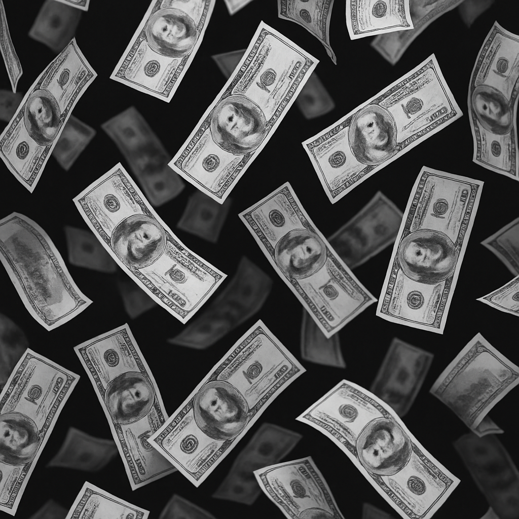 cash falling in black and white-1
